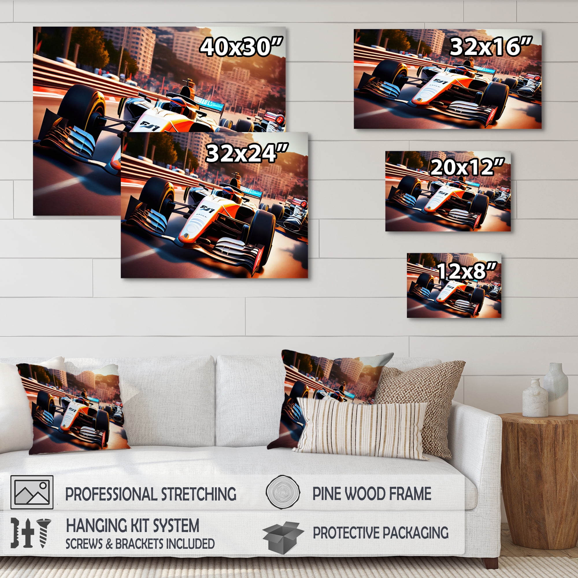 Designart Racing car in Monaco GP XI Canvas Wall Art
