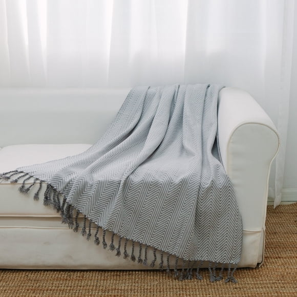 Motif Chevron Gris avec Franges