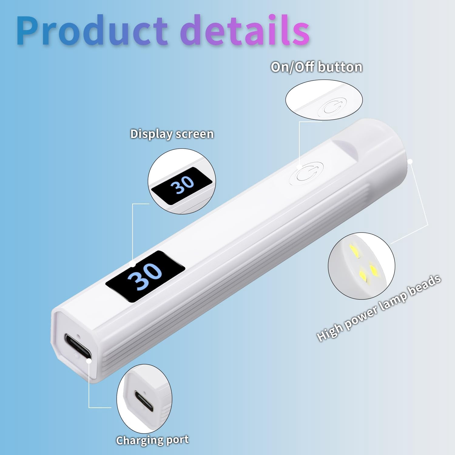 2 Pack Handheld Nail Lamp for Gel Nails, Portable Mini UV Light with LED, Nail Dryer for Fast Curing, Cordless Rechargeable Nail Light with Type C for Home DIY Manicure