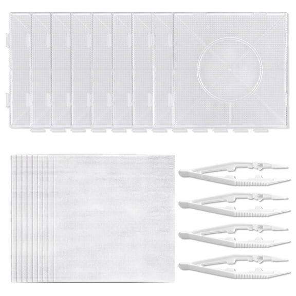 22 Piece 5mm Fuse Beads Pegboard Kit, 9 Square Plastic Bead Boards with 9 Ironing Papers and 4 Tweezers for DIY Crafts