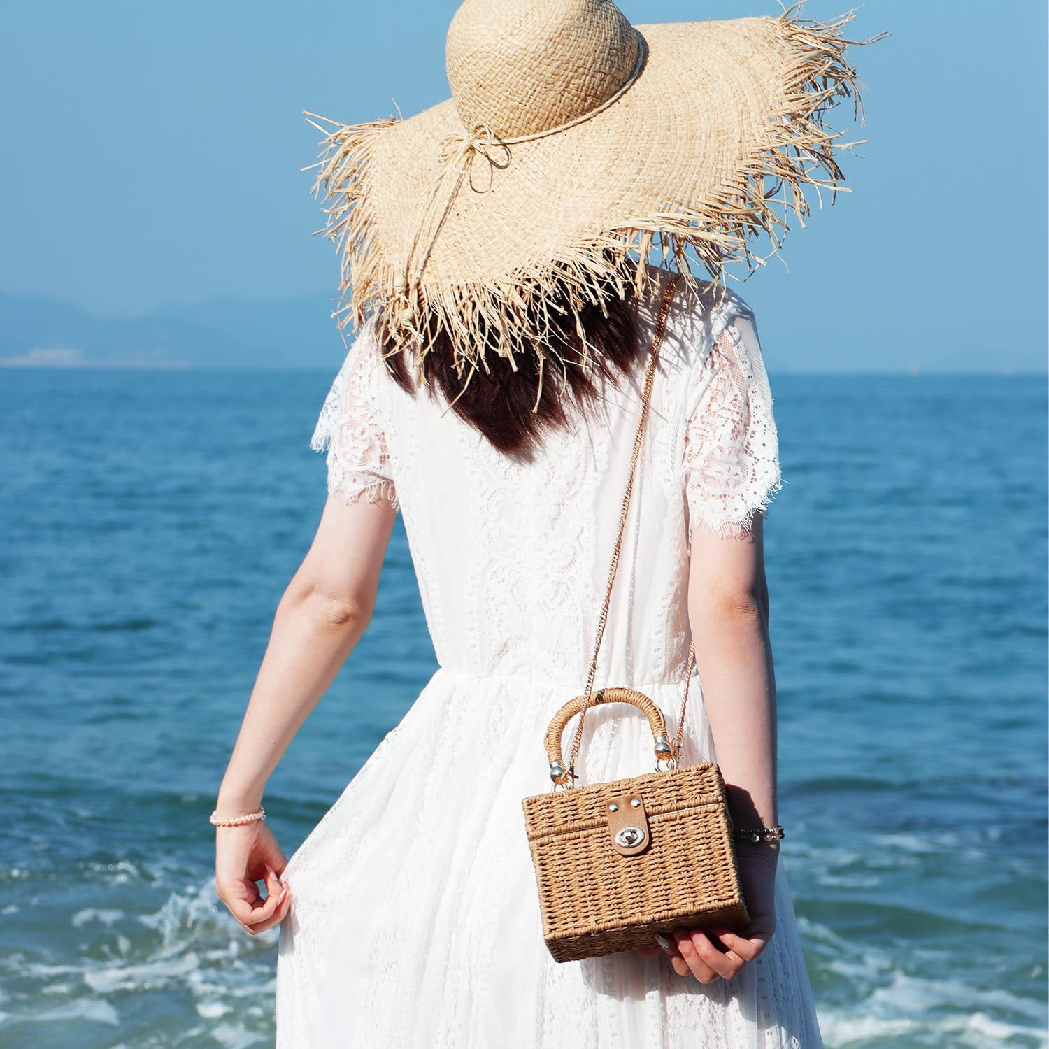 Rattan Purse for Women Summer Tote Handbag Woven Bakset Crossbody Bag Trendy Beach Top Handle Bag