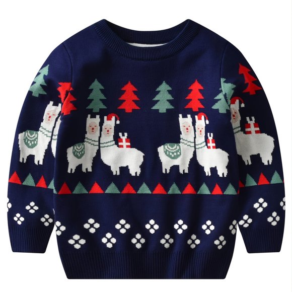 Winter Toddler Boy Christmas Cartoon Alpaca Printed Knitted Sweater