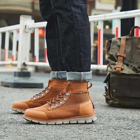 

Men‘s Casual Earthy Yellow High Top Ankle Boots For Winter