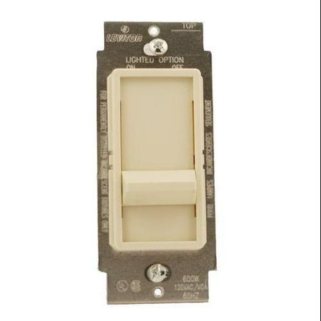 600 Watt Incandescent Single Pole Leviton 6631-LT SureSlide Series Single Pole 600 Watt Incandescent Slide Dimmer of the Decora Co, Light Almond ()