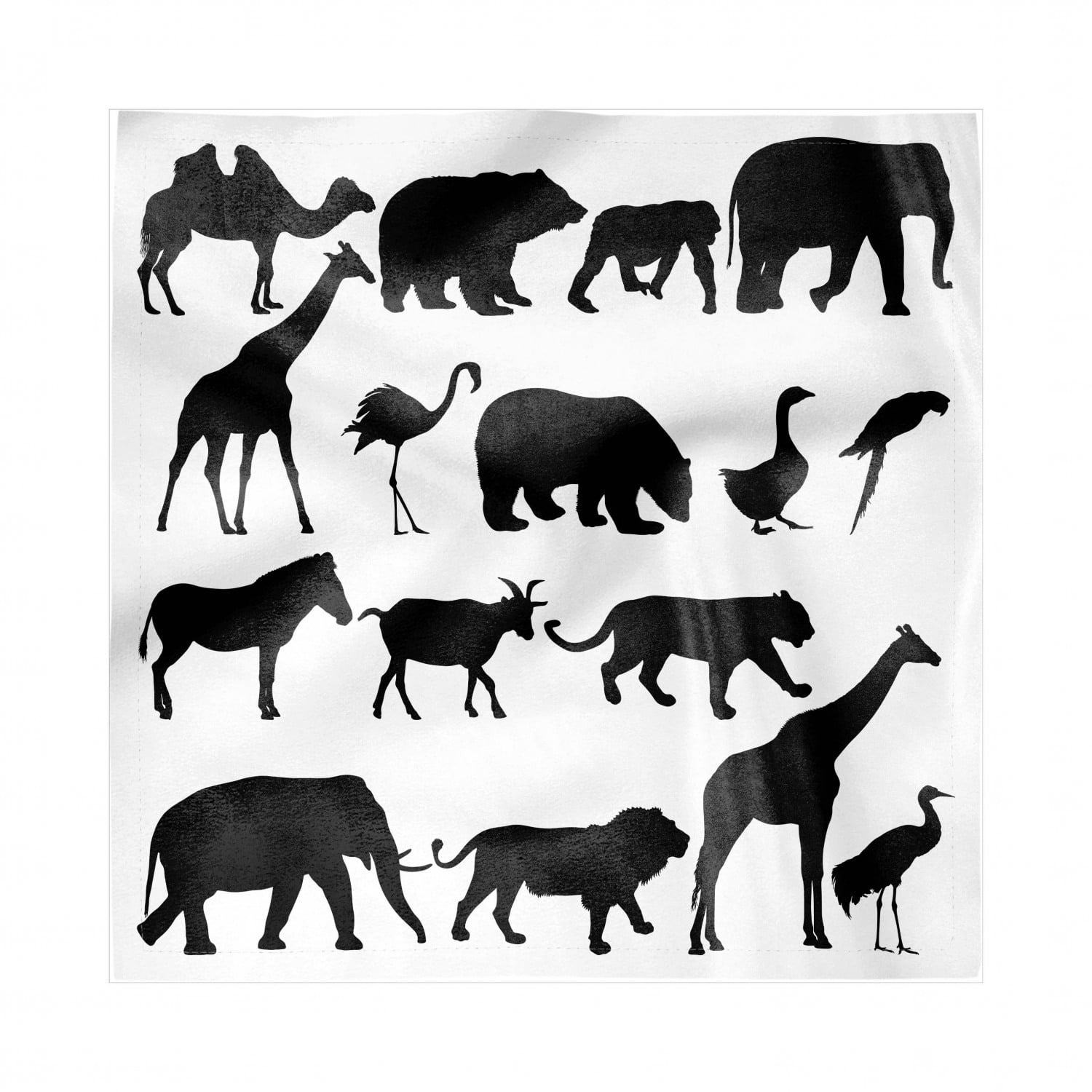 Animal Decorative Napkins Set of 4, Wildlife Creatures Aligned on a