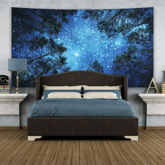 Not Fade Machine Washable Forest Night Sky Tapestry Wall Hanging 3D Printing Tree Galaxy Wall Tapestry for Bedroom Living Room