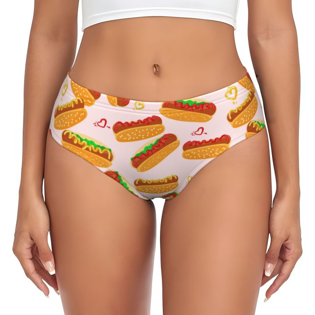 Balery Hot Dog In Heart Ropa Interior de Algodón para Mujer con Dibujo – Braguitas Cómodas y Elásticas, Estilo Clásico-3X-Large