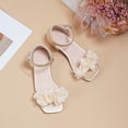 thumbnail image 4 of Girls Sandals Low Chunky Heels Ankle Strap Pumps Square Open Toe Flower Wedding Party Dress Shoes Gold 12.5 Little Kid, 4 of 7