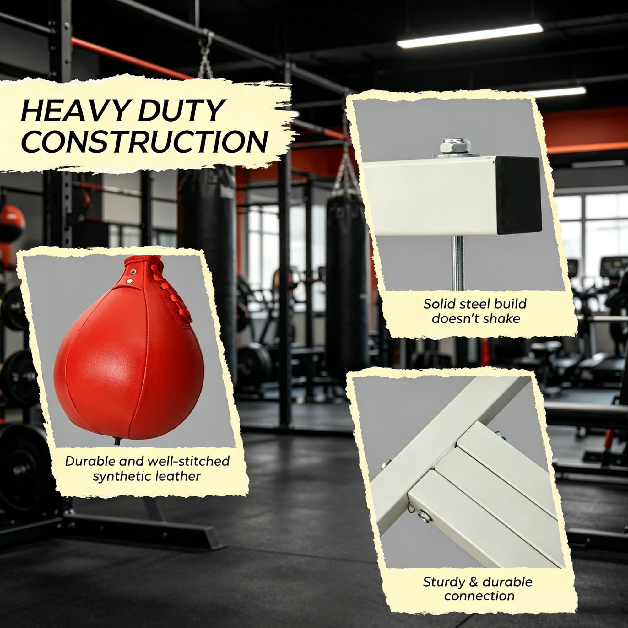 2-in-1 Heavy Duty Punching Bag Stand, Adjustable Height Freestanding Rack with Weighted Base & Speed Bag for Home Gym Training