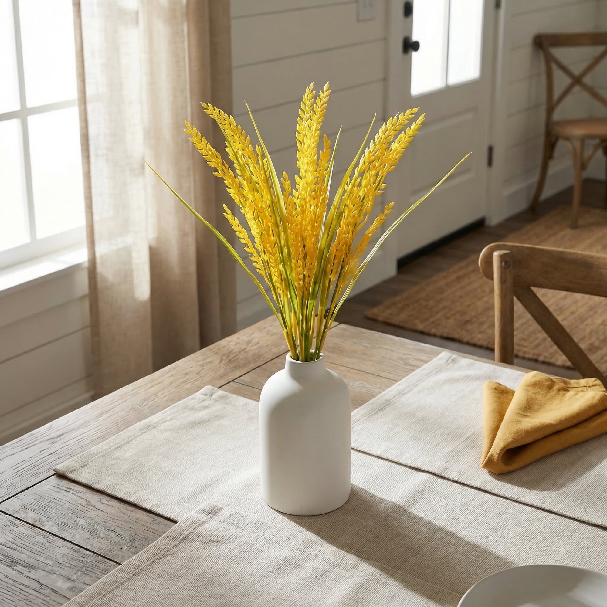 Unique Bargains 10Pcs Artificial Wheat Stems 15.7" Yellow Green