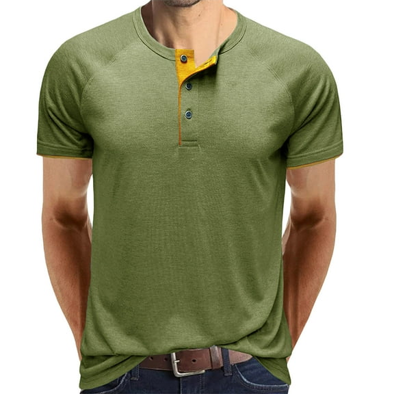 IYTR Mens Short Sleeve Shirts Summer Fashion Comfy Crewneck Casual Sports Pullover Buttons T Shirt Blouse T Shirt Solid Color Tshirt Green S