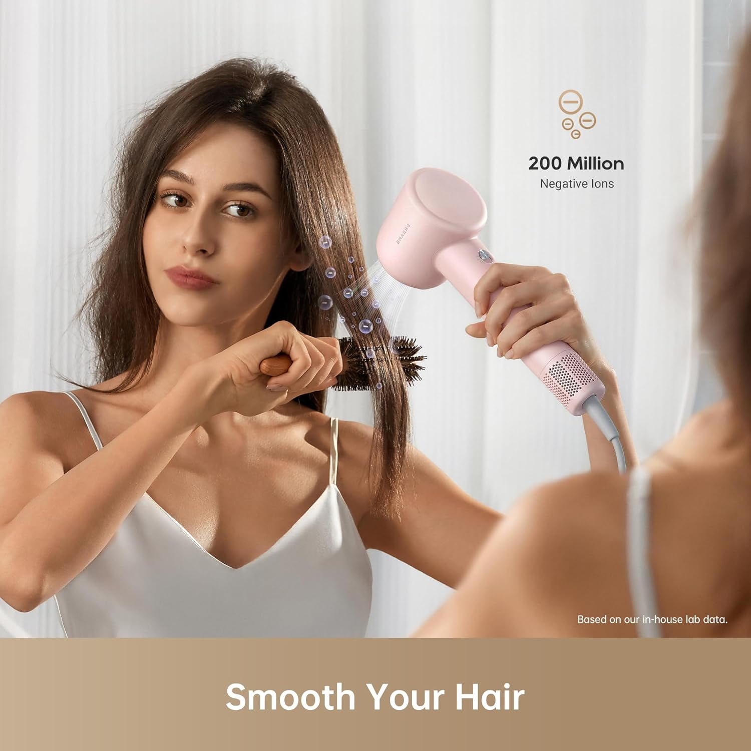 Dreame Gleam Hair Dryer – Powerful Fast Drying, Lightweight, 200M Negative Ions for Frizz-Free Shine, Low Noise, Intelligent Temperature Control, 4 Temp Settings, Compact & Ergonomic Design,Pink
