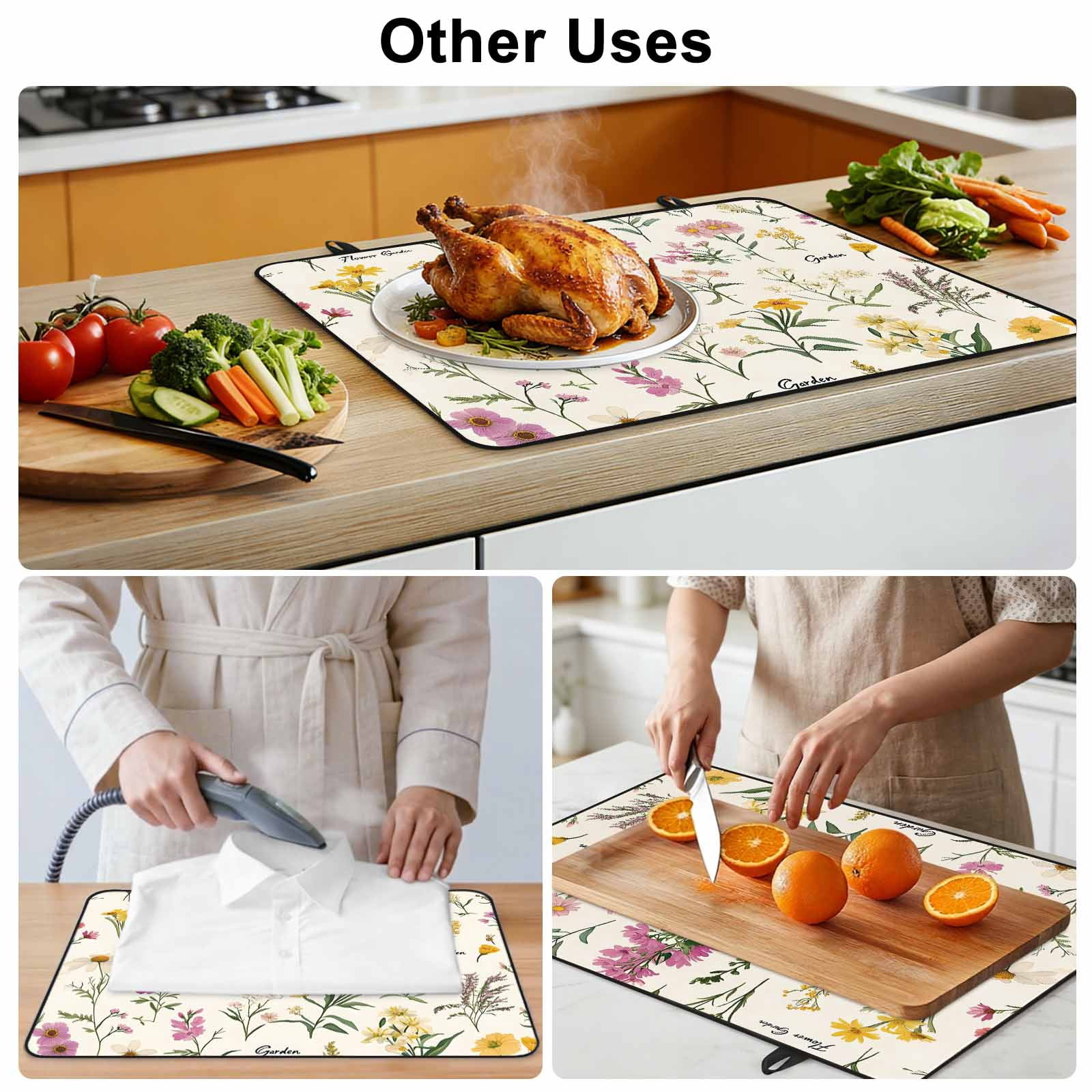 Wildflowers Stove Top Cover for Electric Stove, Heat-proof & Non Slip Glass Top Stove Cover Protector, Blossoming Botanical Prints Garden Floral Kitchen Flat Cooktop Rubber Mat 24x21 Inches