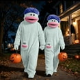 thumbnail image 6 of Funny Cartoon Monster Plush One-Piece Pajamas, Cozy Couple Matching Loungewear for Adults, Comfy Game Night Sleepwear with Hood and Comb, Halloween Oversized Fleece Onesie(Light Blue,S), 6 of 8