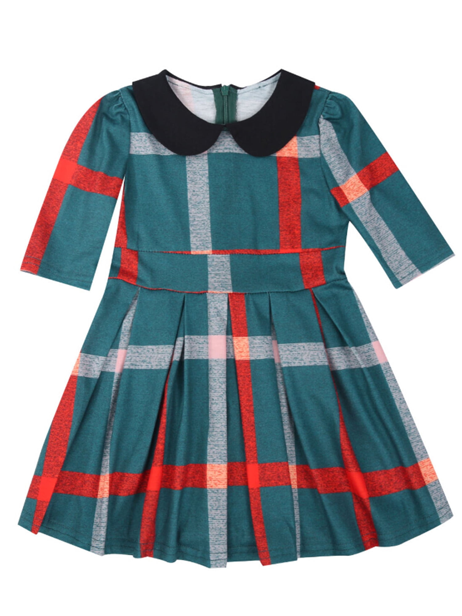 Family Matching Long-sleeve Mock Neck Rib Knit Spliced Plaid Dresses and Colorblock Tops Sets