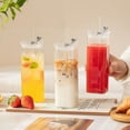 thumbnail image 4 of 12 Sets Square Drinking Glass Cups with Lids & Straws, 17 Oz Clear Highball Glasses for Cocktail, Iced Coffee, Juice, Beer - Modern Glass Tumblers, 4 of 13