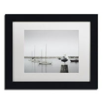 Trademark Fine Art "Four Boats and Seagull" Canvas Art by Moises Levy White Matte, Black Frame