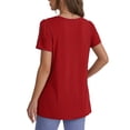 thumbnail image 3 of MOYIKO Women V Neck Summer Top Short Puff Sleeve T Shirts Trendy Basic Tee Red Tunic Tshirt Clothes Size M, 3 of 7