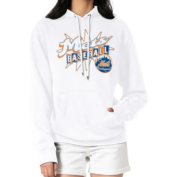 Women's Starter  White New York Mets Drive-In Pullover Hoodie