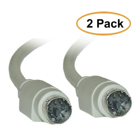 Male 2 Conductor - C&E PS/2 Cable, Keyboard/Mouse, PS/2(MiniDin6) Male, 6 Conductor, Straight, 10 Feet, 2 Pack