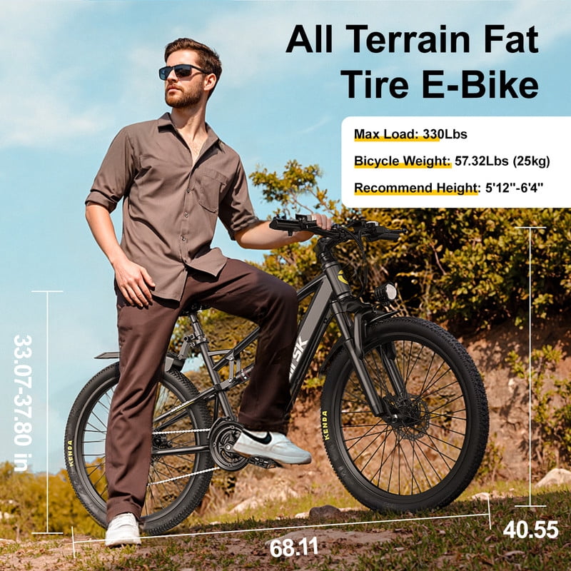 Unibike Electric Mountain Bike, 26'' Ebikes for Adults, 400W Brushless Motor, 36V 13AH Lithium Battery, Mechanical Disc Brakes, Black