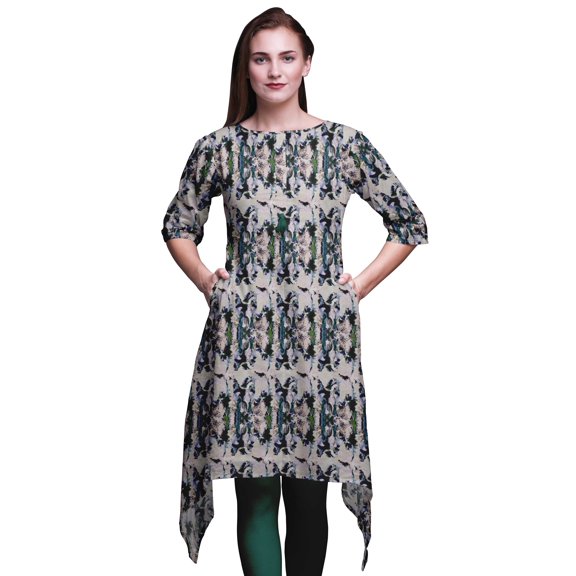 Bimba Green Abstract Tie-Dye Printed Asymmetrical Kurti Tops For Women Indian Summer Dress Tunic XXX-Large