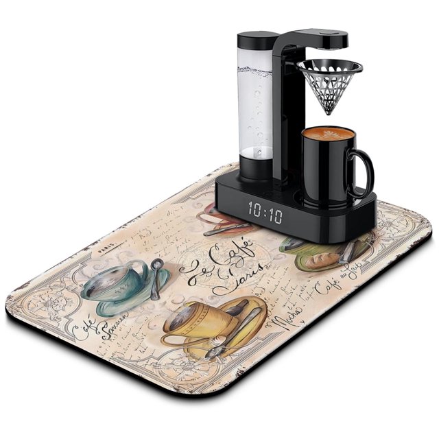 Coffee Mat, Coffee Mug Farmhouse Design Coffee Bar Mat for Coffee Station Accessories and Organizer, Absorbent Dish Drying for Kitchen Counter, Coffee Bar Decor Coffee Machine Mat 19.5x12in