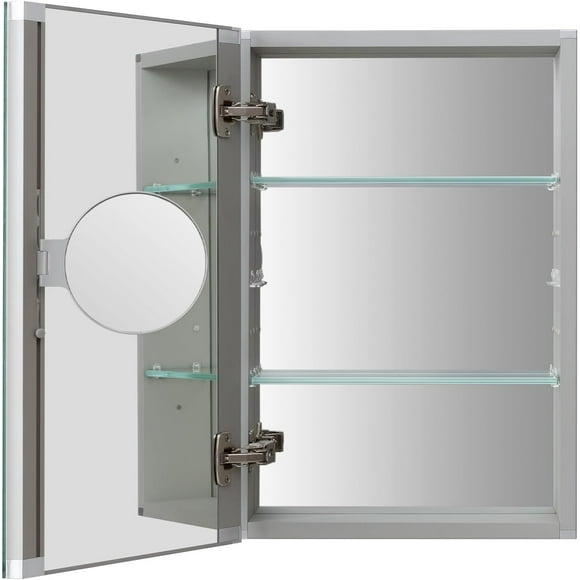 Medicine Cabinet with Mirror,3X Movable Magnifier,16 X 24 Inch,Recessed Bathroom Medicine Cabinet with Mirror,2 Adjustable ShelvesSilver170°Large Soft Hinge
