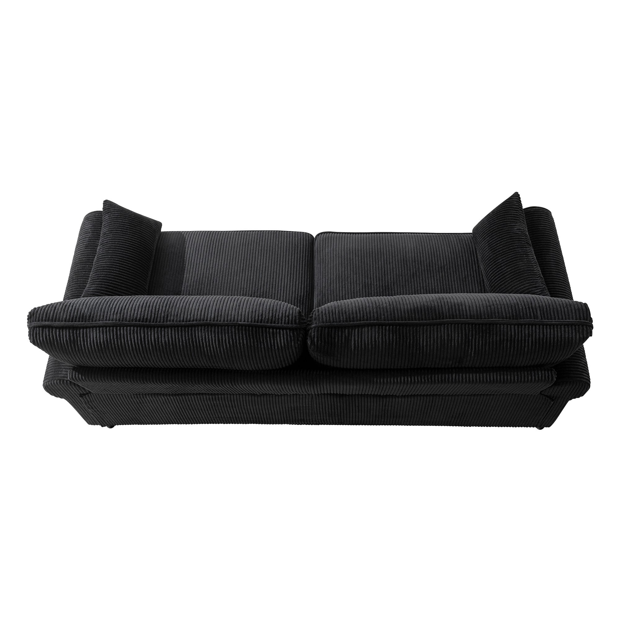 DEALTOPS 81" Corduroy Loveseat, Modern 2-Seater Sofa with Rolled Arms, Iron & Wood Frame, Charcoal Black