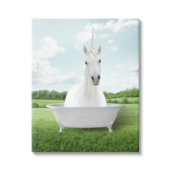 Stupell Industries Unicorn Bathtub in Field Nature Painting Gallery Wrapped Canvas Print Wall Art, 16 x 20