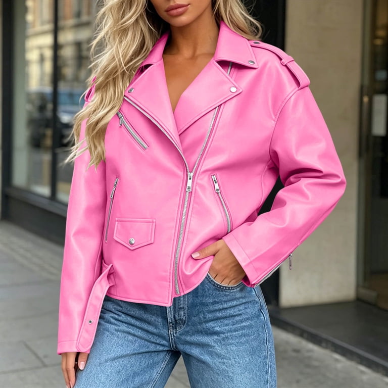 pink dress with black leather jacket Uublik Faux for Women Zip Up Fall Fashion Motorcycle Jackets Coats Winter Clothes, Women's, Size: Small MORI LEE