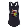 thumbnail image 2 of Wild Bobby, Cute Colorful Rainbow Cat Animal Lover Ladies Racerback Tank Top, Black, Small, 2 of 3