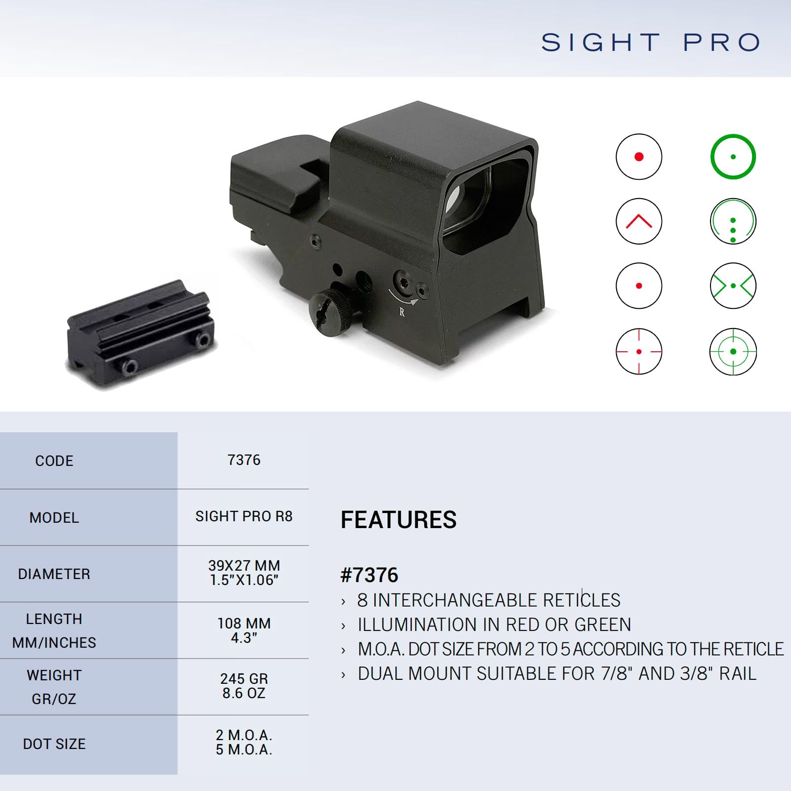 KONUS Sight-Pro R8 Red Dot Sight with 8 Reticles (7376)