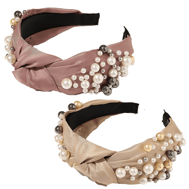 Bandas para la cabeza para mujer: diadema de perlas anudadas, accesorios para el cabello, diademas para niñas, diadema antideslizante a la moda, linda diadema con nudo superior, regalo para mujeres