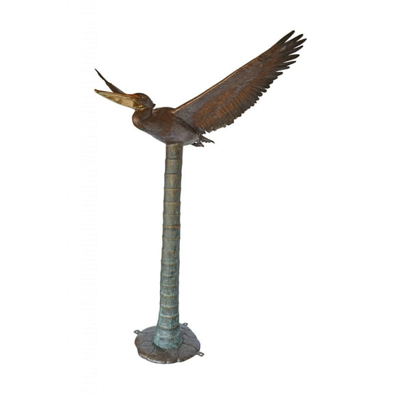 Nifao Life Size Pelican on a Three Bronze Statue – Garden Outdoor Decor Sculpture, 55"L x 46"W x 60"H