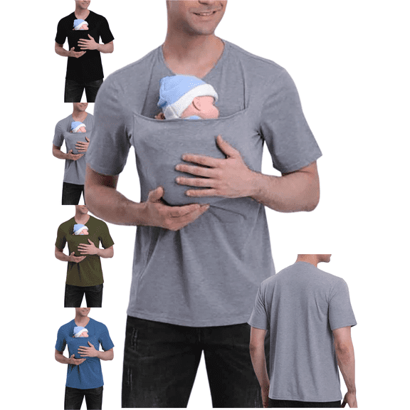 Mifsaly Dad and Mom Kangaroo Carrier Shirt V Neck Short Sleeve Cotton Tshirts Unisex Women Men Kangaroo Shirt for Dad Baby Pregnant Babies Wearing Tops