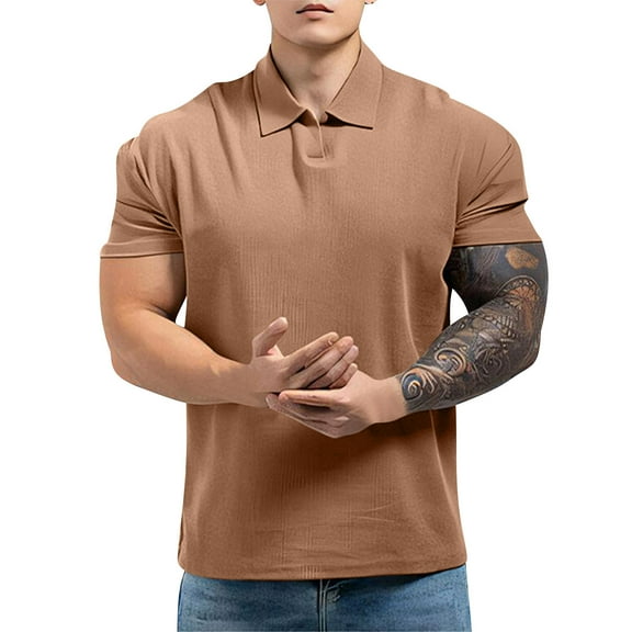 Yiliang Mens Slim Fit Monochrome Non Shrink Golf Polo Shirt Stretch Neutral Tones Summer Top business Ready Tee
