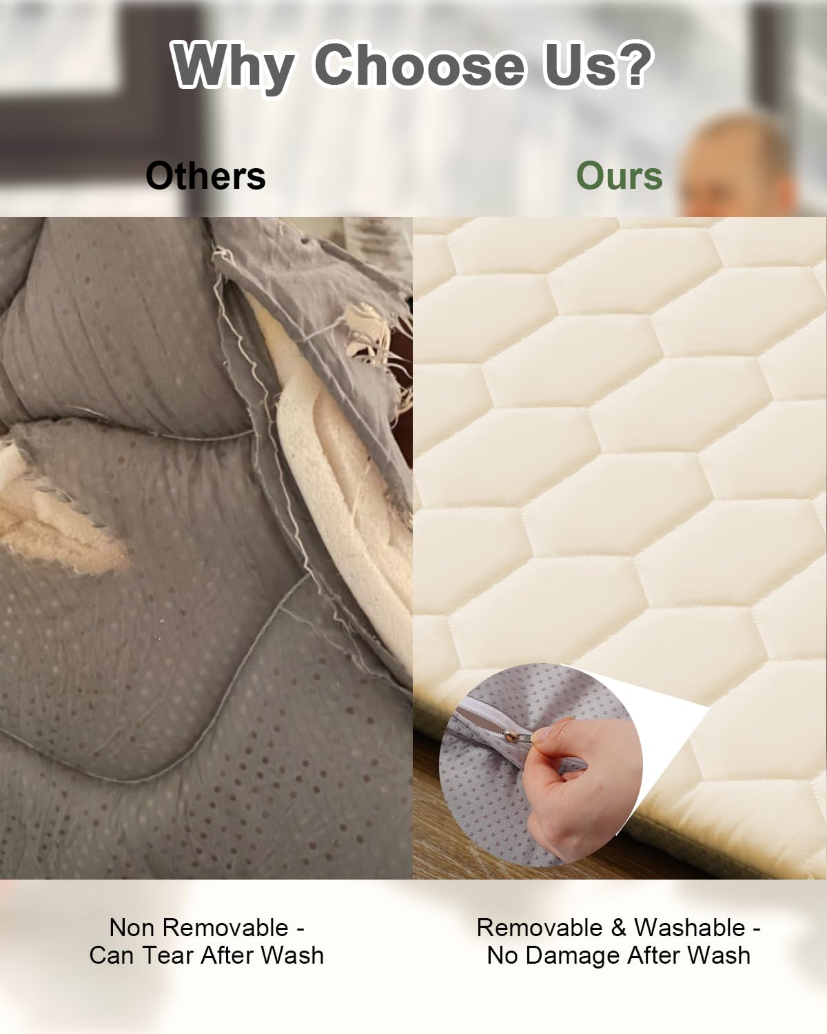 Premium Foam Baby Play Mat 71" x 59" with Removable Cover, Extra Thick Padding Playpen Mat, Non-Slip Floor Mat, Stylish & Easy to Clean for Crawling Baby, Infants & Toddlers, Beige