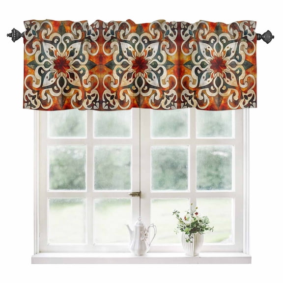 Burnt Orange Green Kitchen Valances for Windows 60x18 Inch Kitchen Curtains Valances Rod Pocket Vintage Abstract Flowers Bathroom Window Valances for Window Treatment Decor