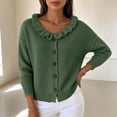 thumbnail image 4 of Edvintorg Cardigan Sweaters for Women Lightweight Plus Size Ruffle Long Sleeve Casual Cardigans Button Down Loose Knit Cardigan Womens Fashion Green S-3XL, 4 of 6