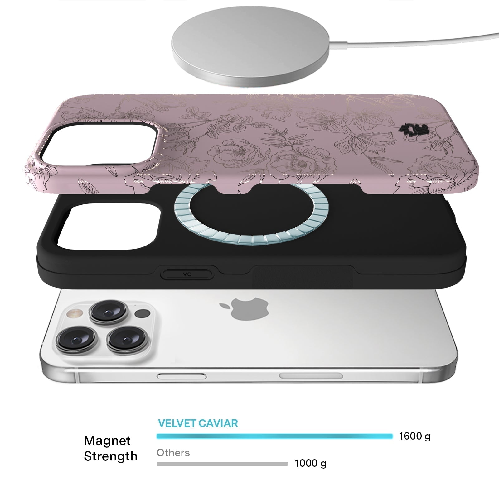 VELVET CAVIAR for iPhone 15 Pro Case Rose Gold Flowers - Compatible with MagSafe - Protective Mauve Purple Case for Women - Dusty Rose Floral