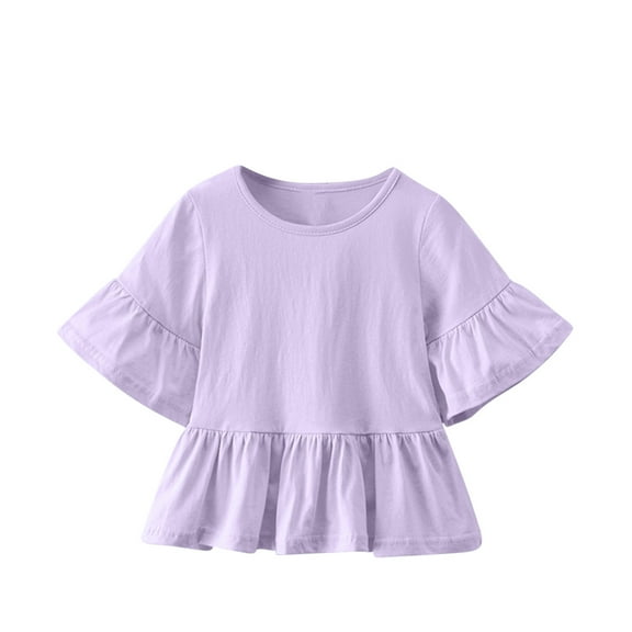 GigrtiJin Infant Baby's Dressy Cotton Shirt Solid Color Crew Neck Ruffled Flare Sleeve Blouse Cute Little Gilrs Tops 12 Months-8 Years
