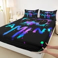 thumbnail image 3 of Manfei Teens Video Game Queen Sheet Sets,Console Game Lover Flat Sheet,Purple Cyan Black Queen Fitted Sheet For Kids,Microfiber Bedroom Decor,4-Piece, 3 of 7