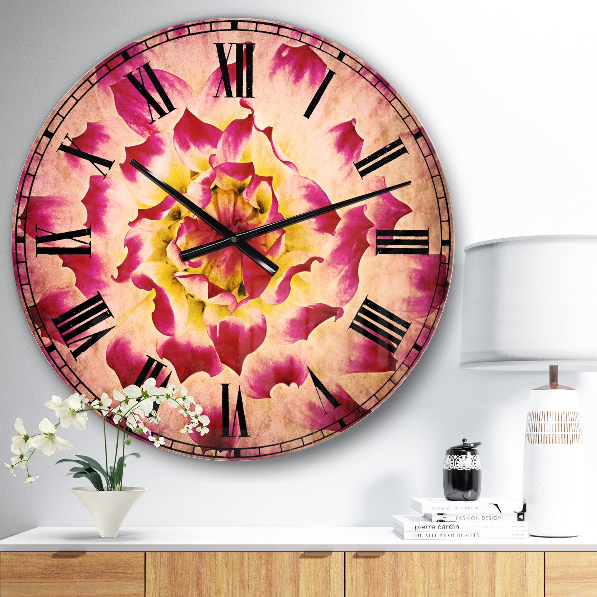 Designart 'Smooth White Rose Flower Petals' Traditional wall clock