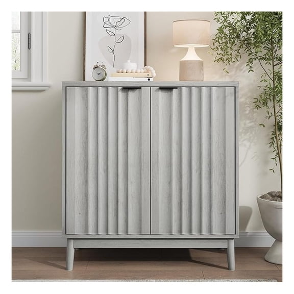 Fluted Sideboard Cabinet, Wash Grey Buffet Cabinet with Adjustable Shelf for Living Room