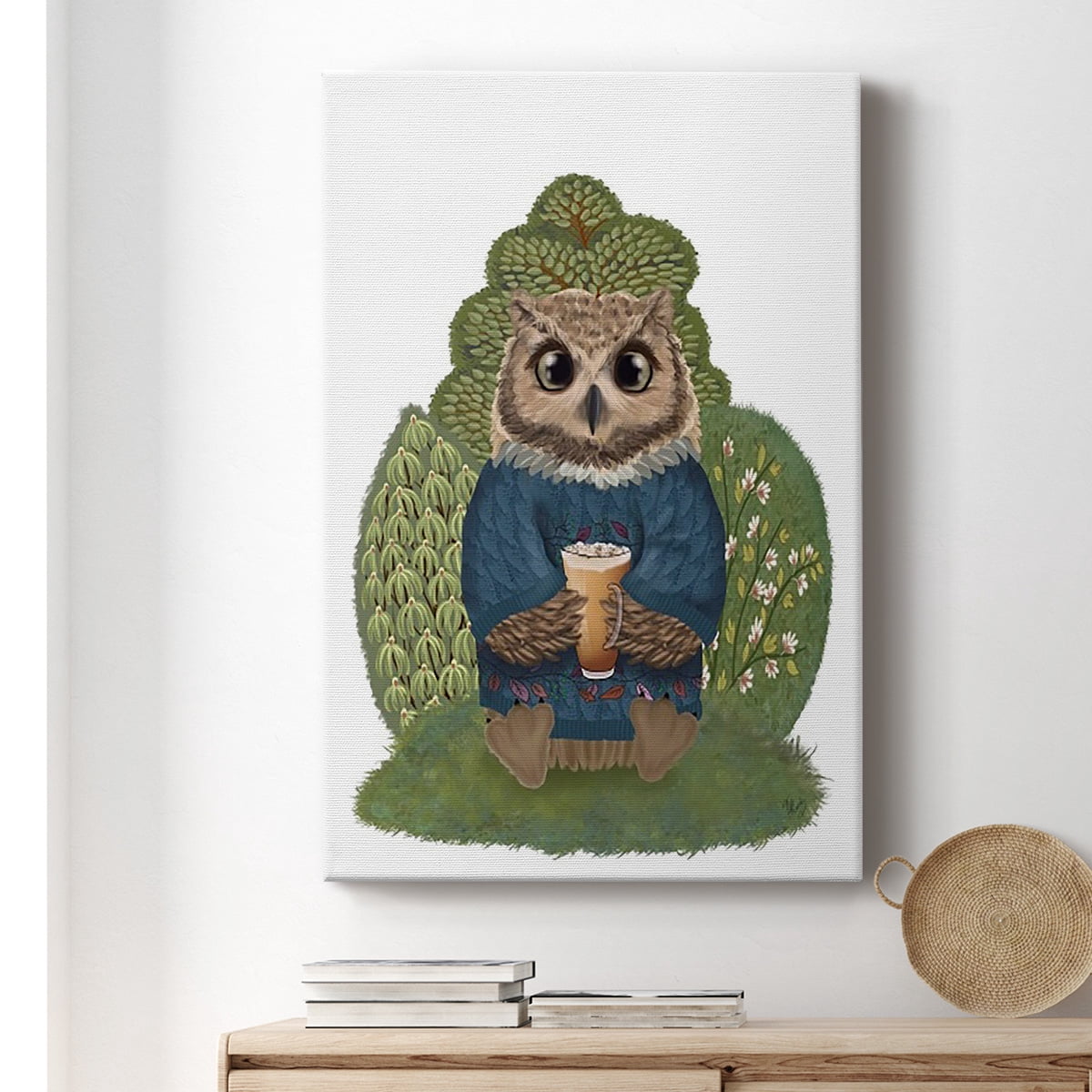 Latte Owl in Sweater Premium Gallery Wrapped Canvas - Ready to Hang