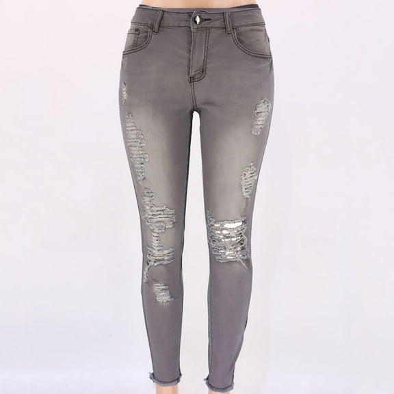 AOOCHASLIY Valentine's Day Women Pants Women Casual Jeans with Nine Split Holes Pockets Trousers