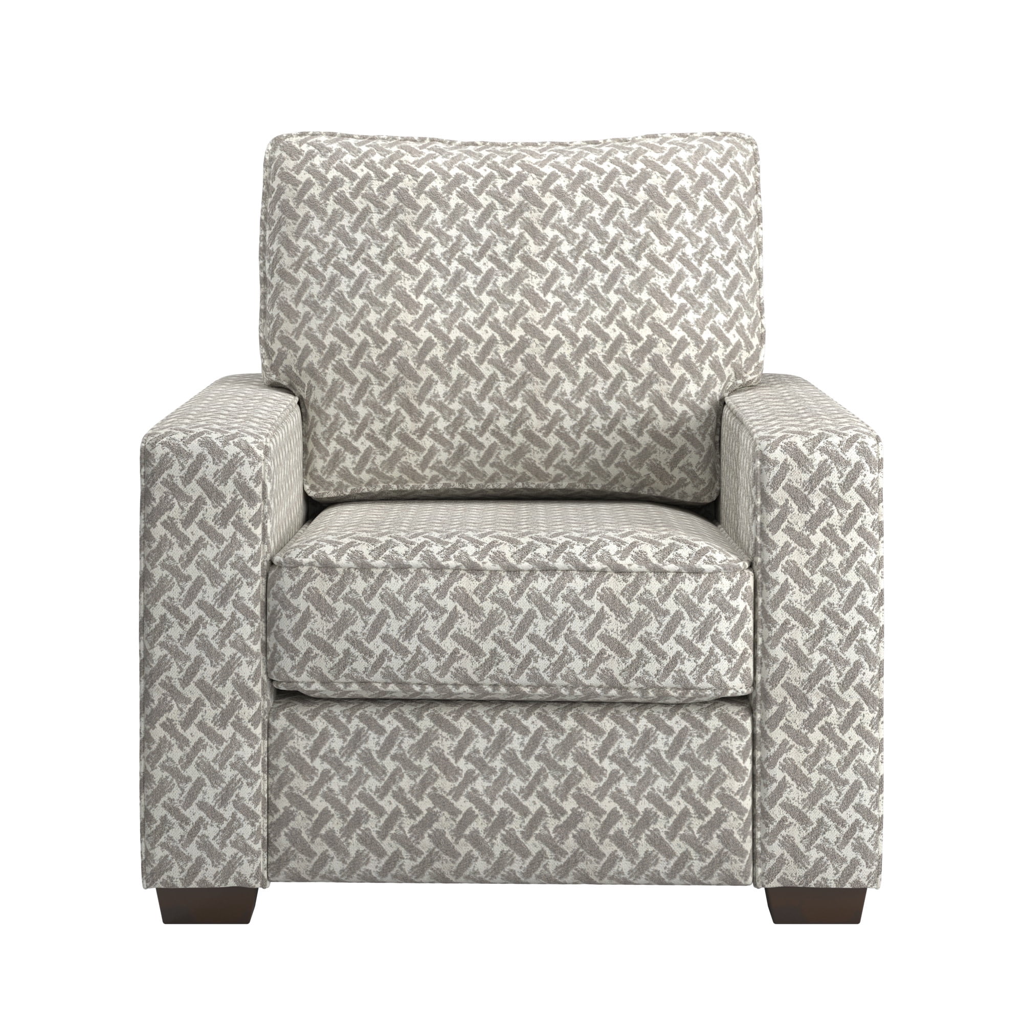 Weston Home Svolvar Modern Fabric Upholstered Square Arm Accent Chair, White/Gray Herringbone Pattern Fabric