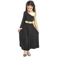 thumbnail image 2 of Doomiva Kids Girls Metallic Color Block Bell Sleeve Liturgical Praise Lyrical Worship Dance Dress Dancewear Black 12, 2 of 7