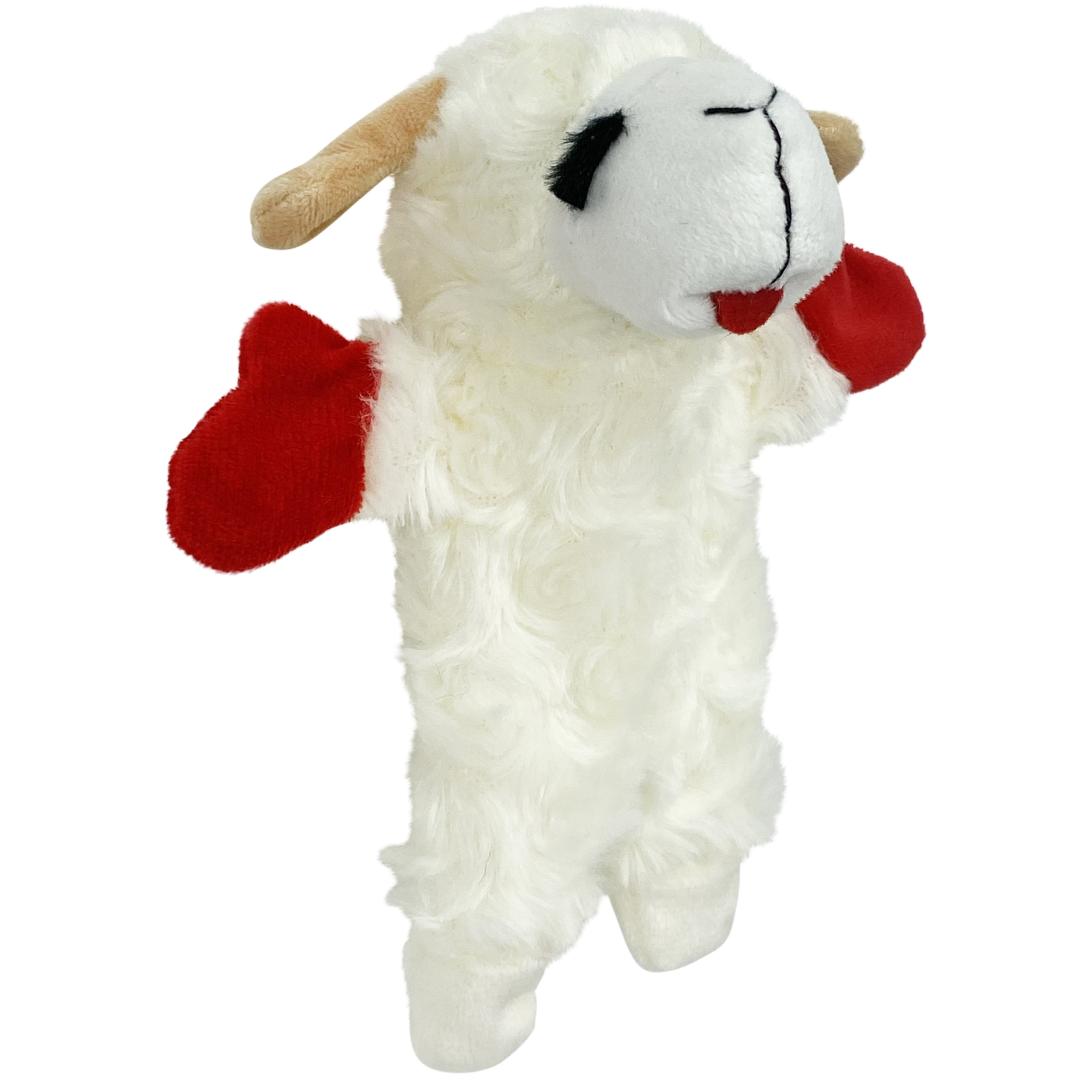 (3 pack) Multipet Lamb Chop Plush Crinkle Flop Dog Toy, White with Red Paws